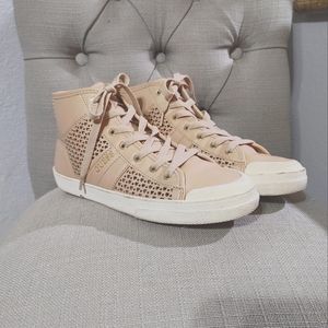 Guess light tan heart eyelet high tops.